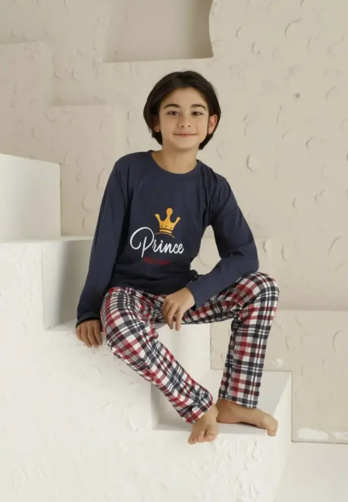 Pijama Băieți, Mânecă Lungă si Pantaloni Lungi, Prince,Culoare Bleumarin,Engros